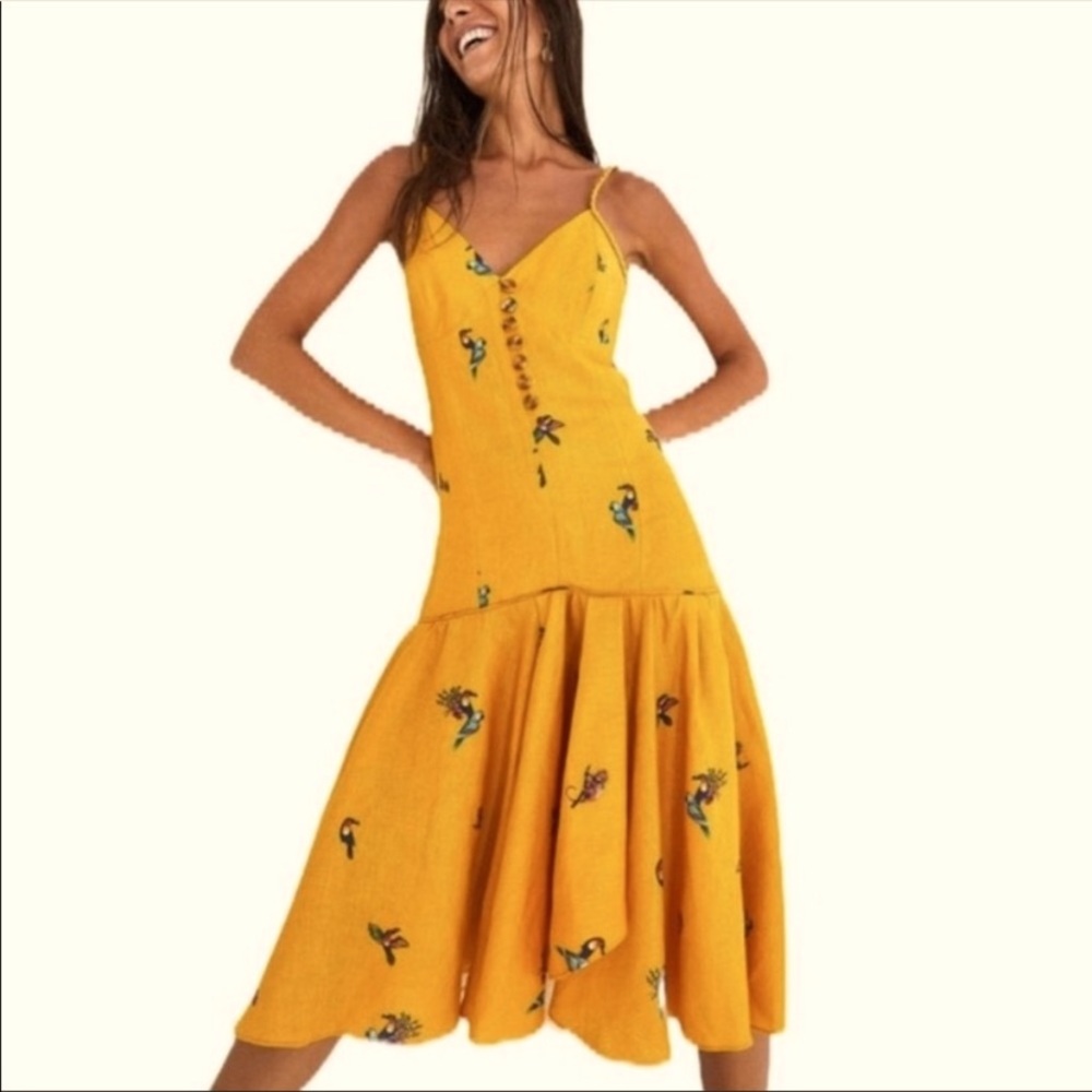 Farm Rio Yellow Tucano Dress